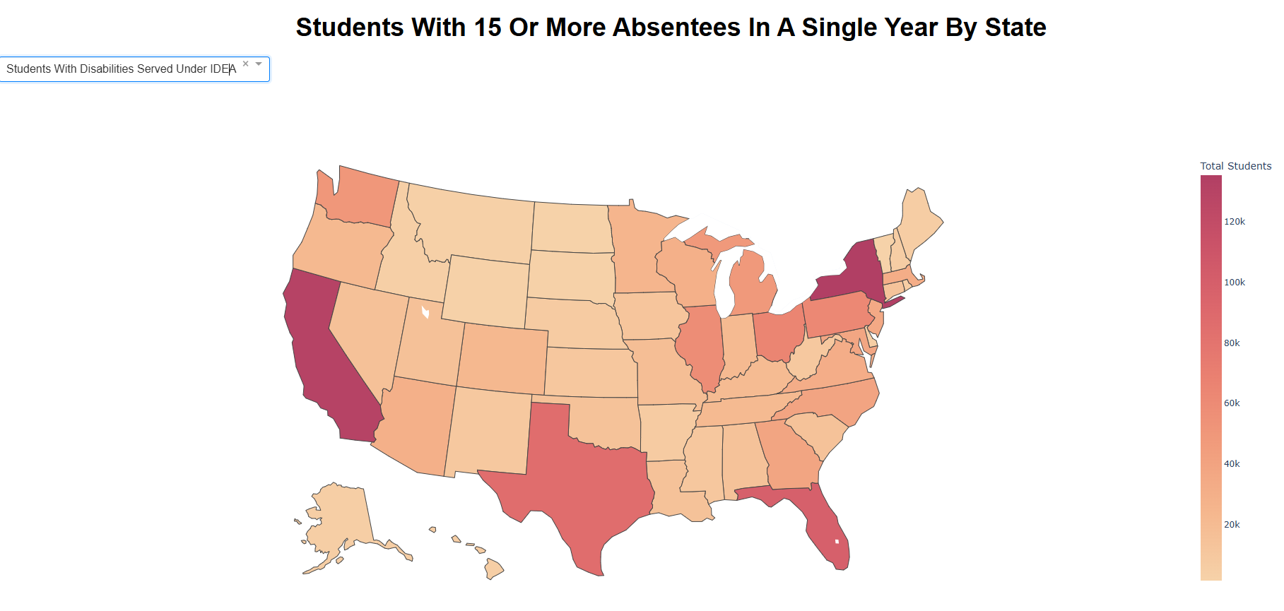 A Map of the US showing Student Absenteeism